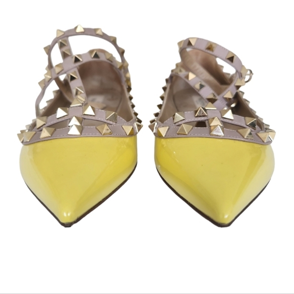 Valentino Rockstud Cage Ballet Flats Yellow 1 - Picture 2 of 15